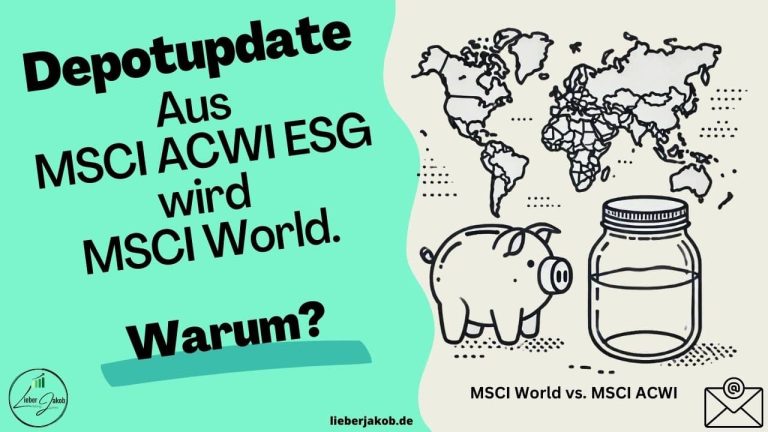 MSCI ACWI ESG vs. MSCI World. Im Artikel wird beschrieben, wie von einem ETF zum anderen gewechselt wurde und warum. Auf dem Bild ist eine Weltkarte, ein Sparschwein und ein Sparglas zu sehen
